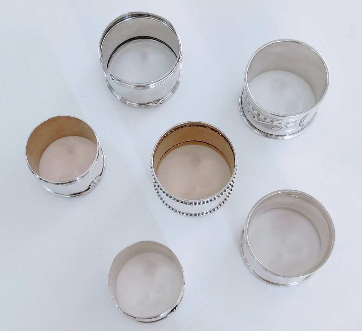 Six Solid Silver Napkin Rings -photo-3