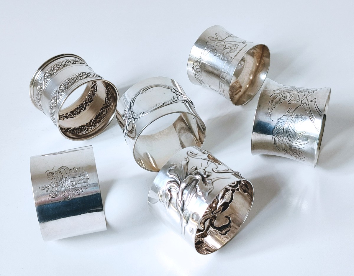 Six ronds de serviette en argent massif -photo-2