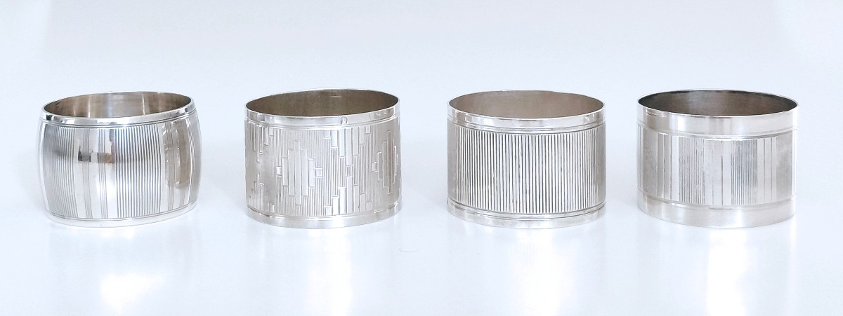 Four Art Deco Napkin Rings In Solid Silver -photo-3
