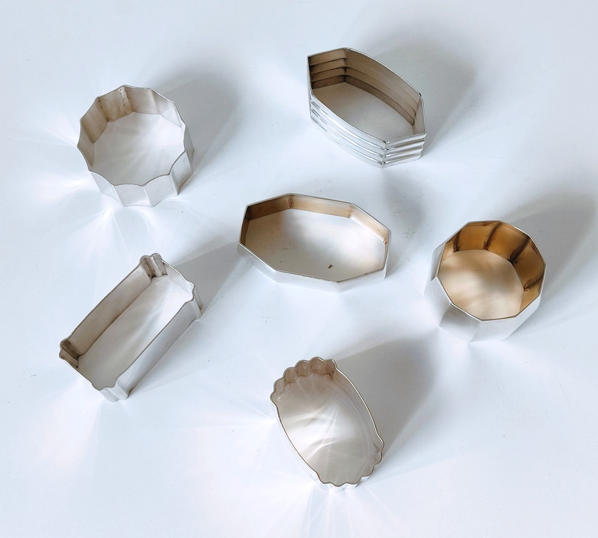 Six ronds de serviette art deco en argent massif -photo-3
