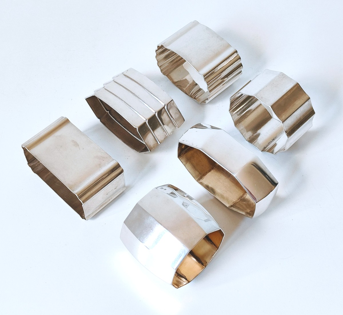 Six ronds de serviette art deco en argent massif -photo-2