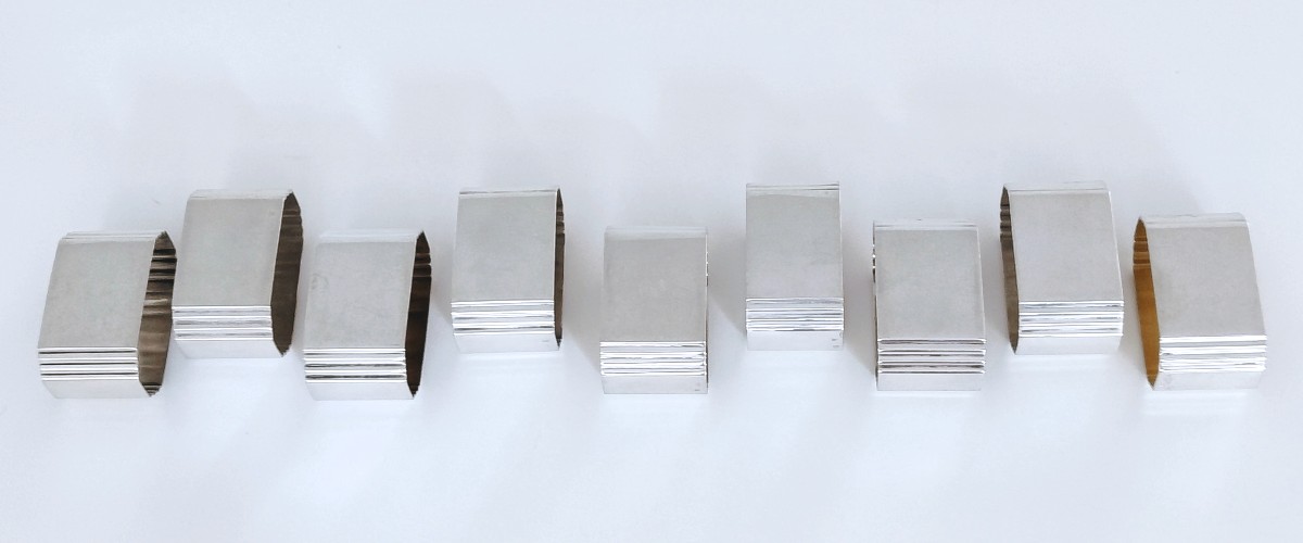 Neuf ronds de serviette art deco en argent -photo-2
