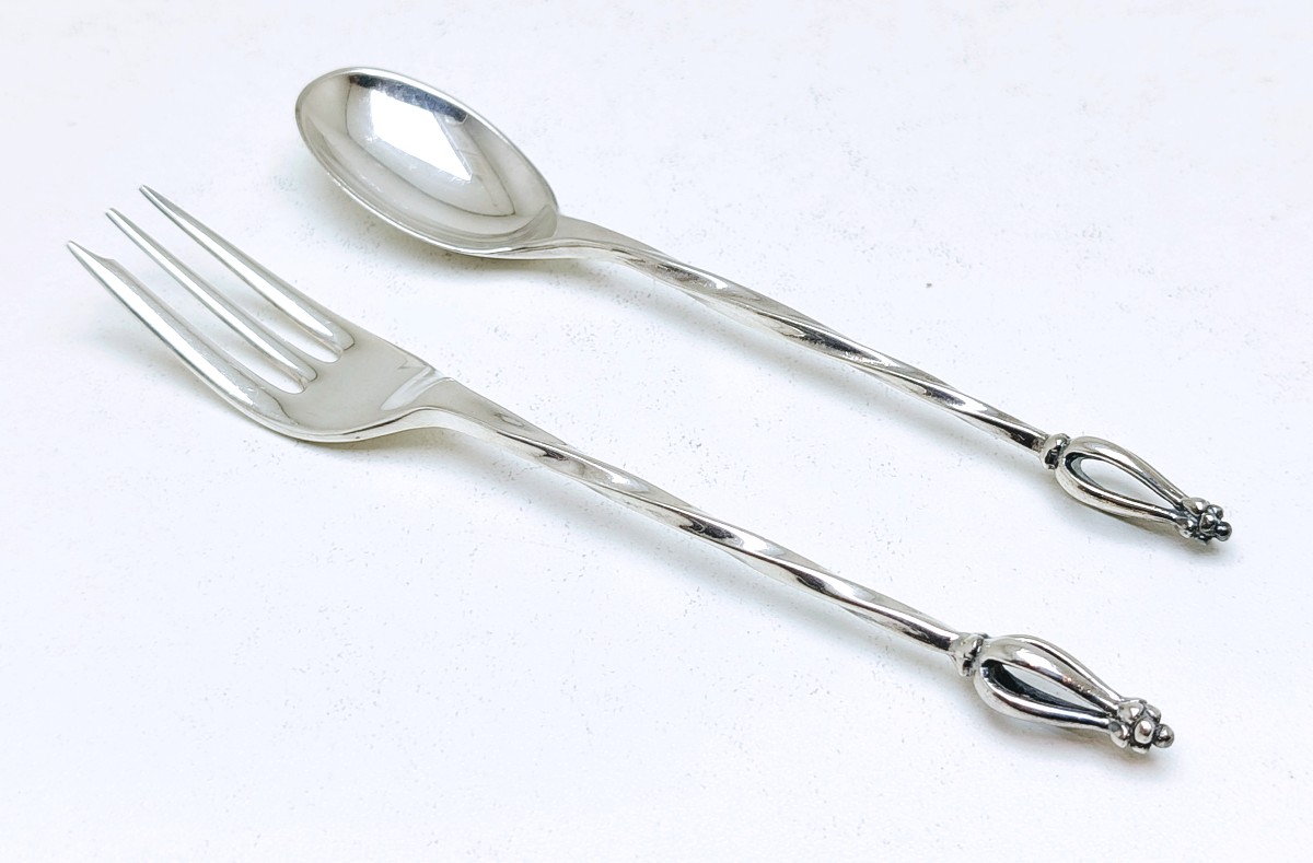 Twelve Sterling Silver Teaspoons And Twelve Cake Forks 