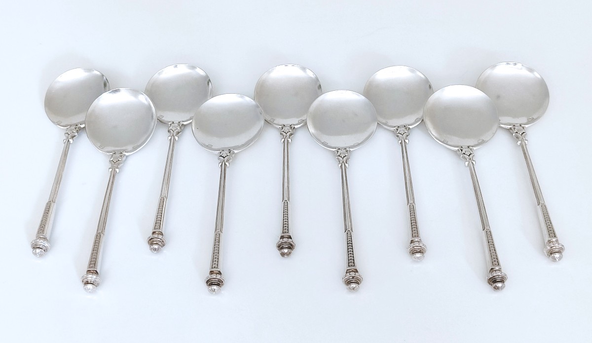 Nine Louis Wolfers Sterling Silver Ice Cream Spoons -photo-2
