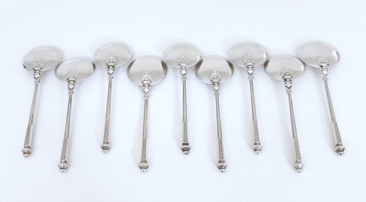 Nine Louis Wolfers Sterling Silver Ice Cream Spoons -photo-3