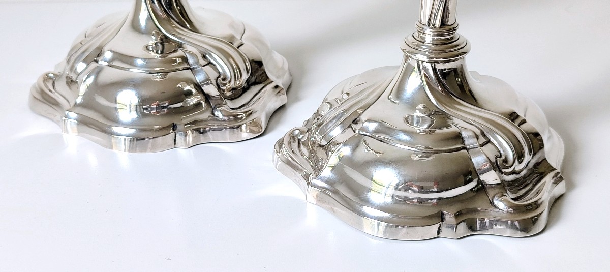 Une paire de bougeoirs en argent massif Augsbourg 1753-1755-photo-1