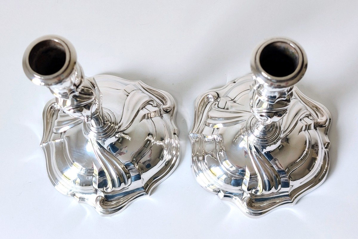 Une paire de bougeoirs en argent massif Augsbourg 1753-1755-photo-2
