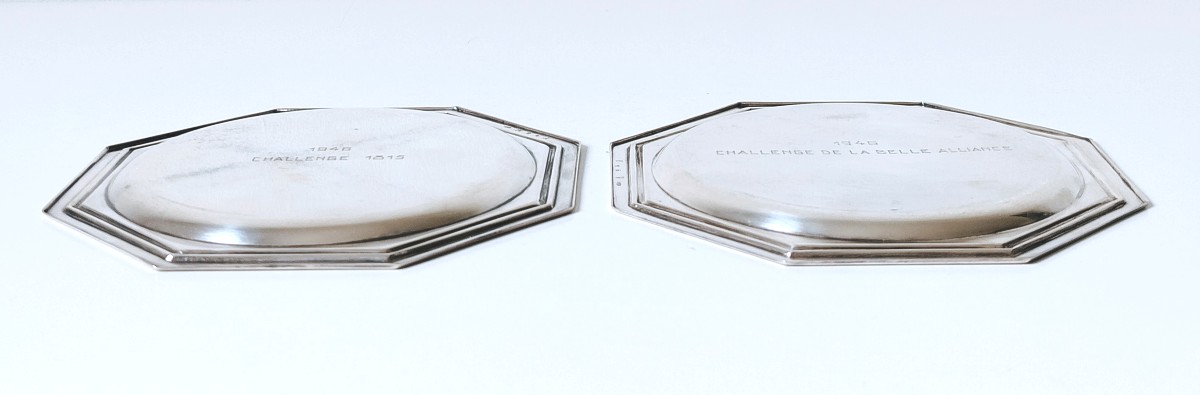 Une paire de dessous de bouteille art deco en argent massif -photo-4