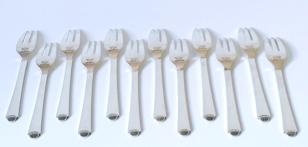 Douze fourchettes à gâteau en argent massif  Hans Hansen -photo-4