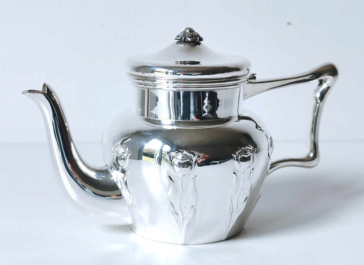 Théière égoïste art nouveau en argent massif -photo-2