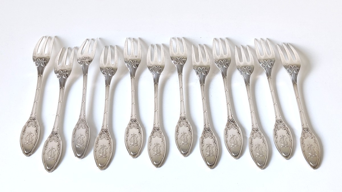Twelve Solid Silver Cake Forks -photo-1