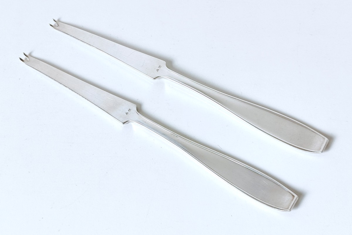 Twelve Art Deco Lobster Pickets In Solid Silver, Wolfers Jade Pattern -photo-2