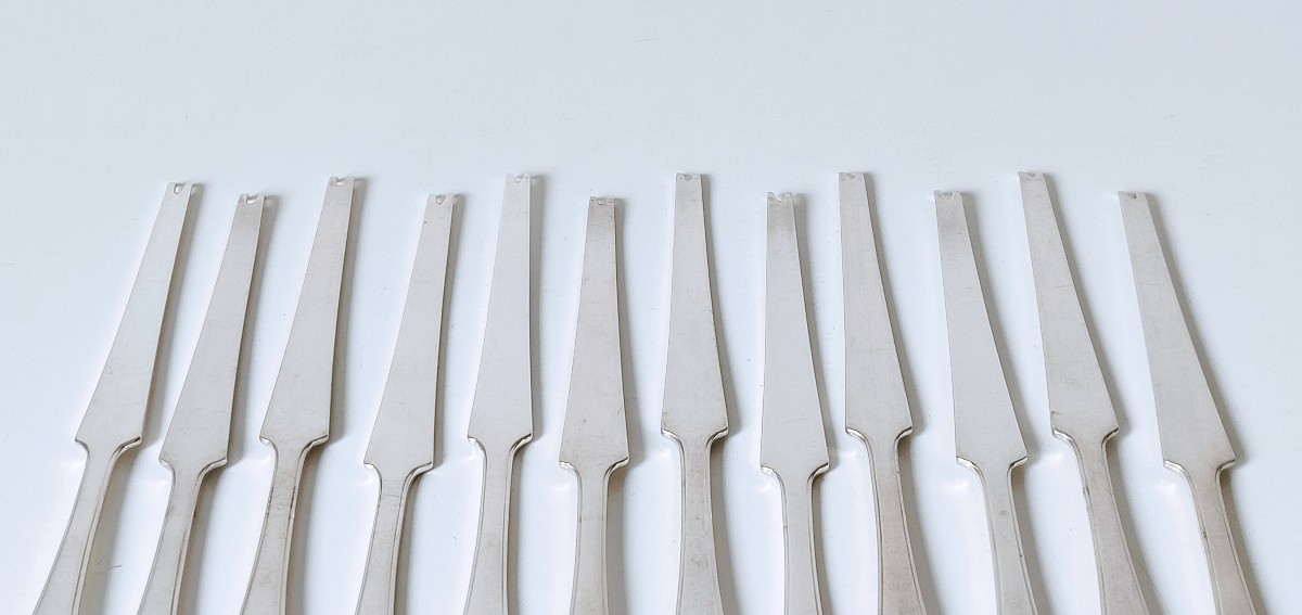 Twelve Art Deco Lobster Pickets In Solid Silver, Wolfers Jade Pattern -photo-3