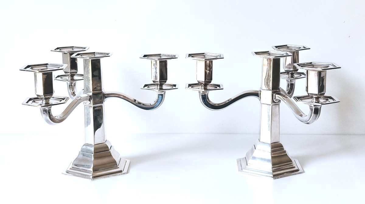 Une paire de candélabres art deco en argent massif Wolfers -photo-2