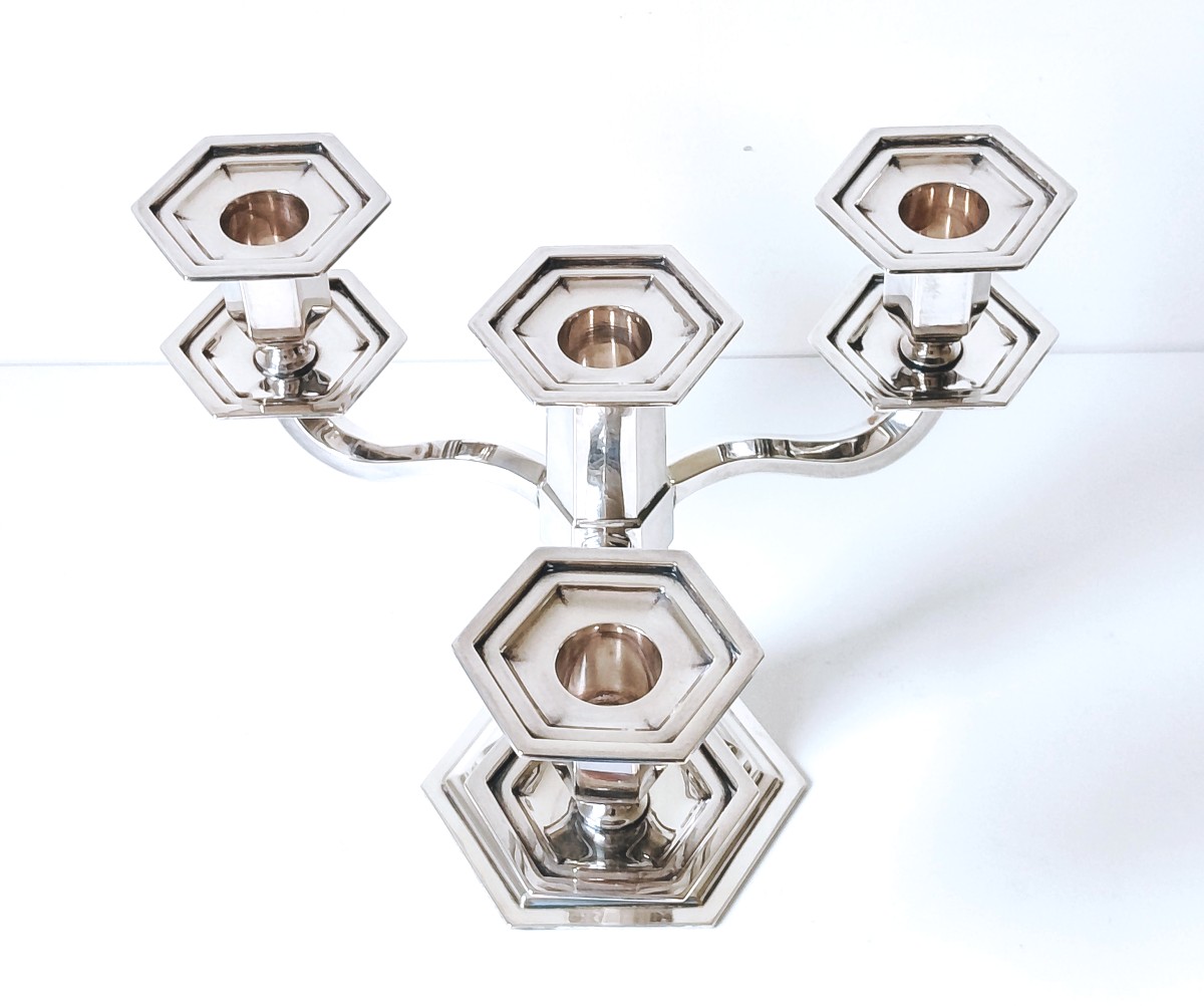 Une paire de candélabres art deco en argent massif Wolfers -photo-3