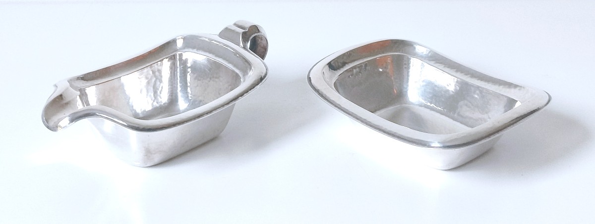 Pot à lait et sucrier en argent massif martelé -photo-2