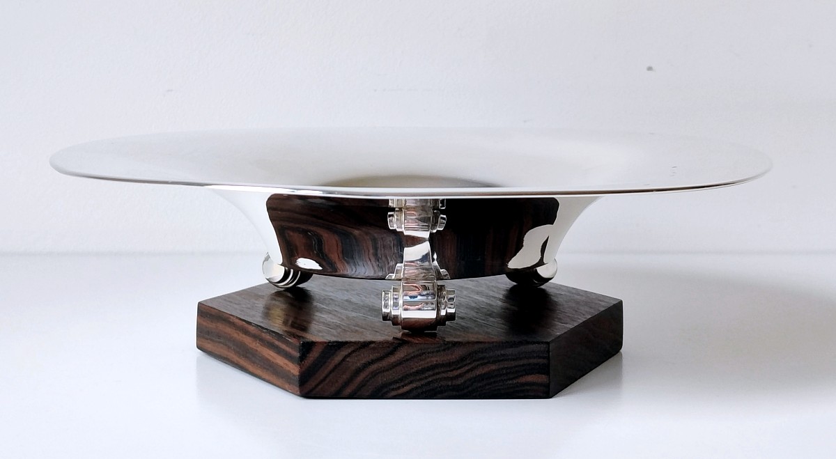 Solid Silver And Rosewood Art Deco Bowl-photo-3