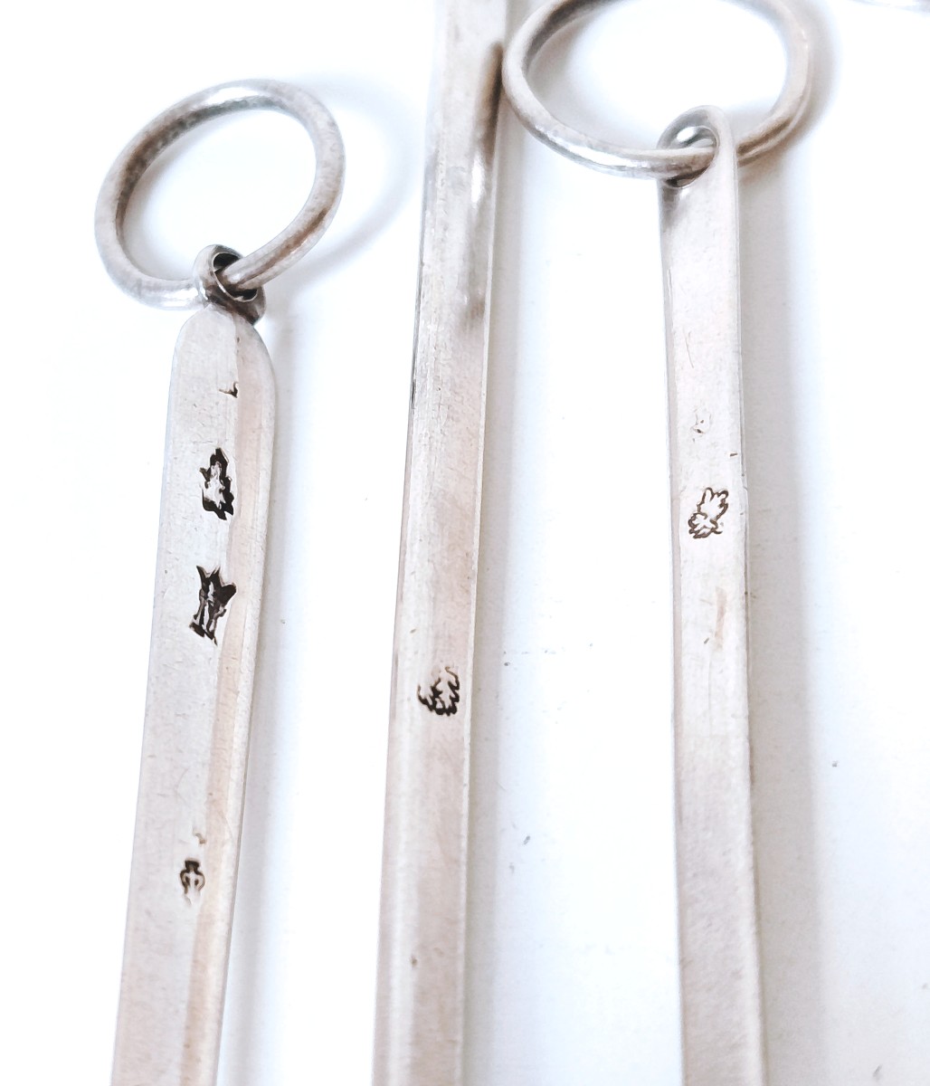 Neuf hâtelets, piques à brochettes en argent massif 18ème, empire -photo-4