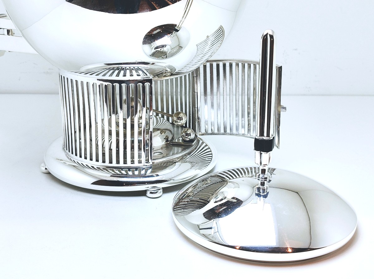 Modernist Samovar In Solid Silver And Onyx Alessi Design Eliel Saarinen -photo-4