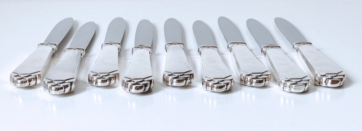 Twelve Art Deco Table Knives And Twelve Dessert Knives In Solid Silver Delheid Nr. 40 Model -photo-4