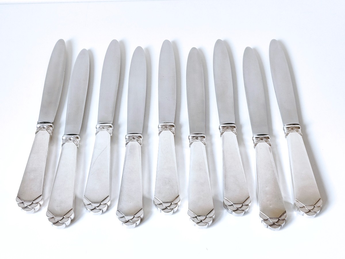 Twelve Art Deco Table Knives And Twelve Dessert Knives In Solid Silver Delheid Nr. 40 Model -photo-2