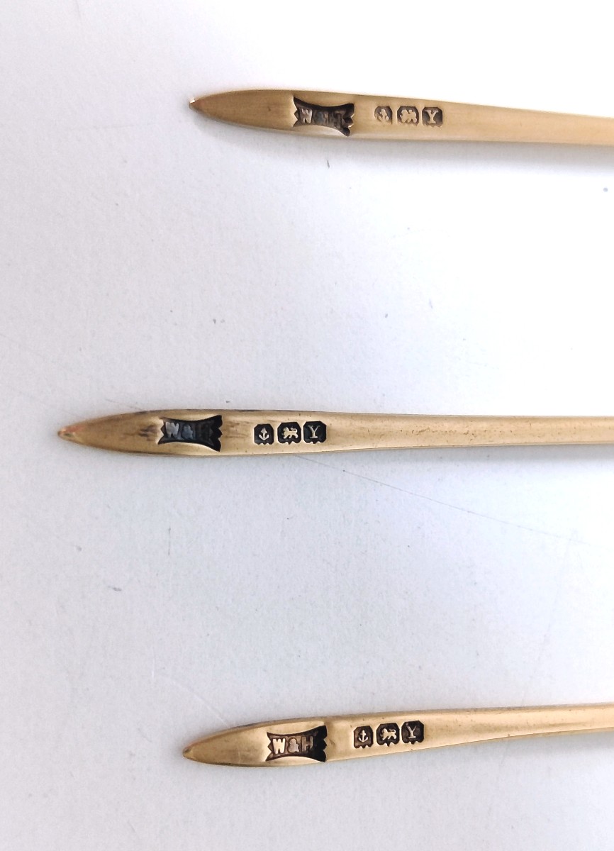 Six bâtonnets de cocktail décoré de coqs en argent massif vermeil -photo-2