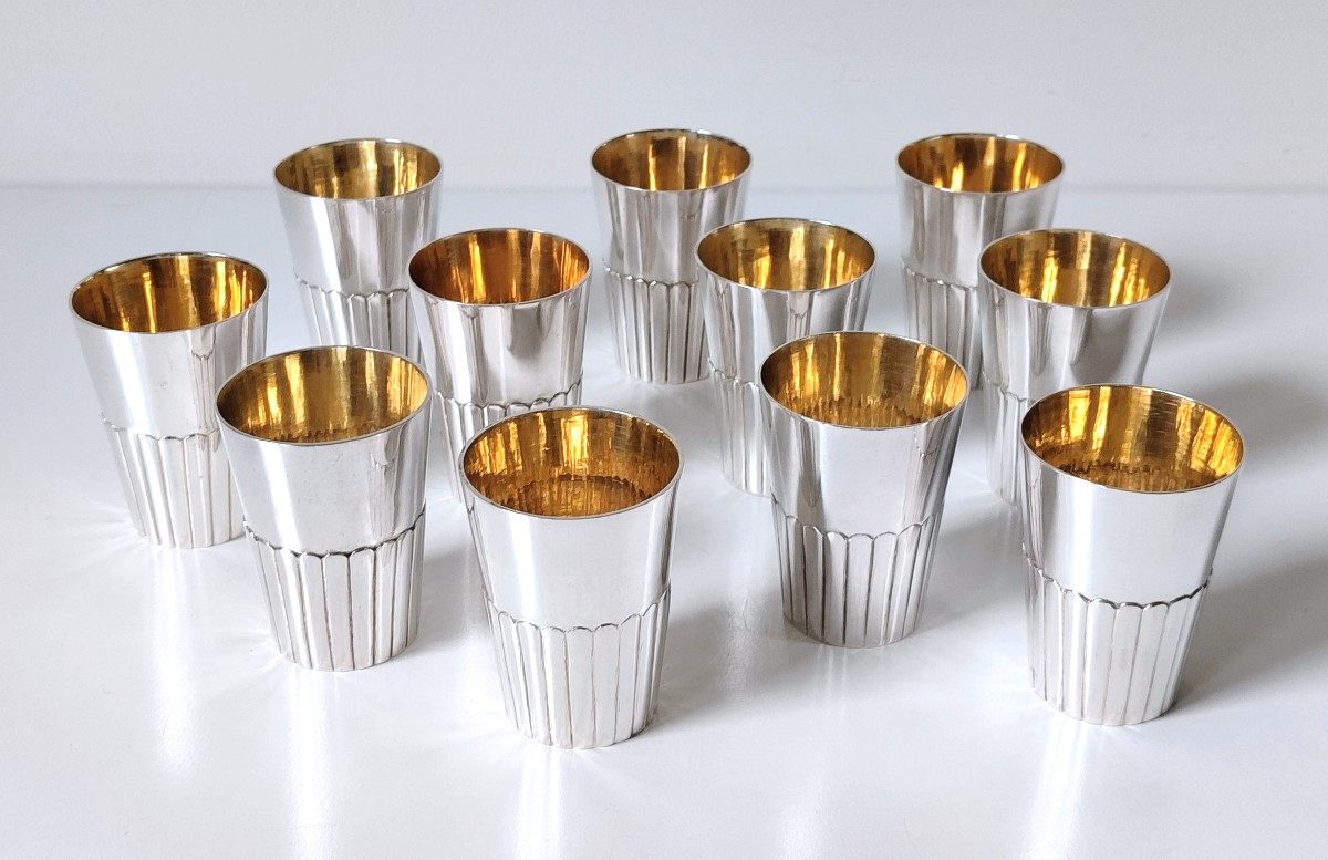 Onze gobelets pour le vin de riz en argent massif chinois -photo-2