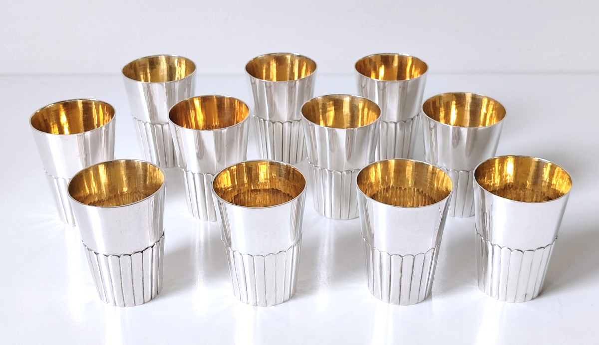 Onze gobelets pour le vin de riz en argent massif chinois -photo-3