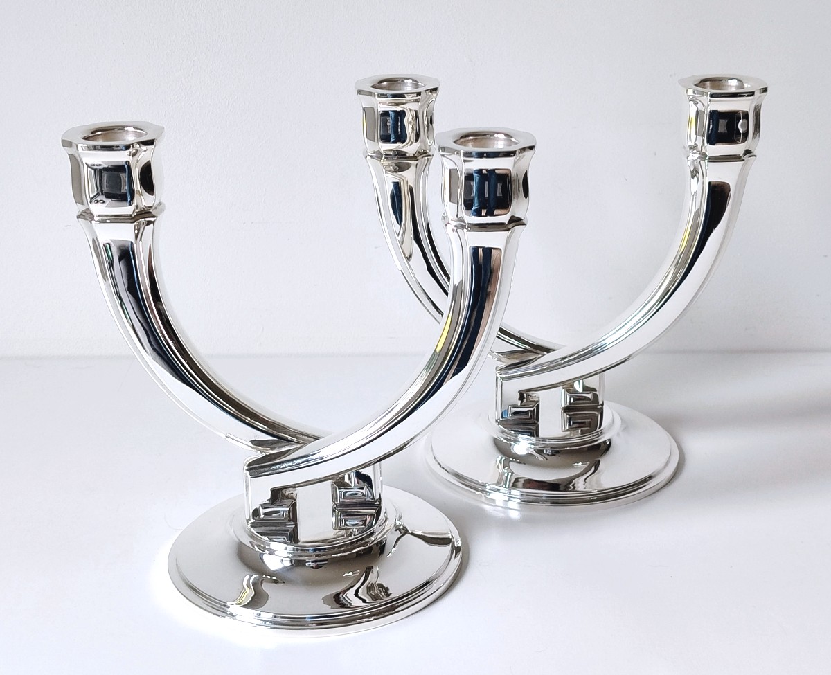A Pair Of Art Deco Solid Silver Candlesticks -photo-3