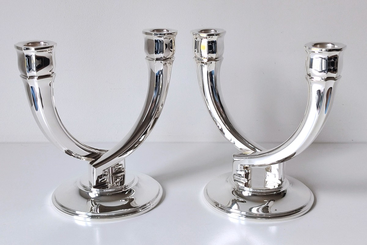 A Pair Of Art Deco Solid Silver Candlesticks -photo-4