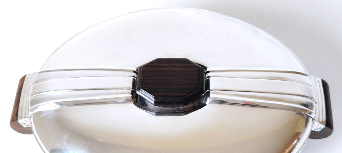 Art Deco Solid Silver Vegetable Dish With Ebony Handles By Louis Coignet -photo-3