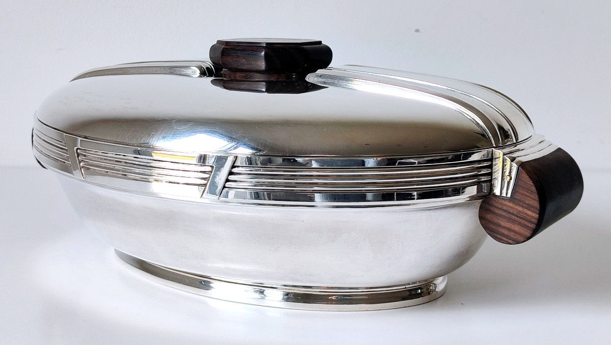 Art Deco Solid Silver Vegetable Dish With Ebony Handles By Louis Coignet -photo-1