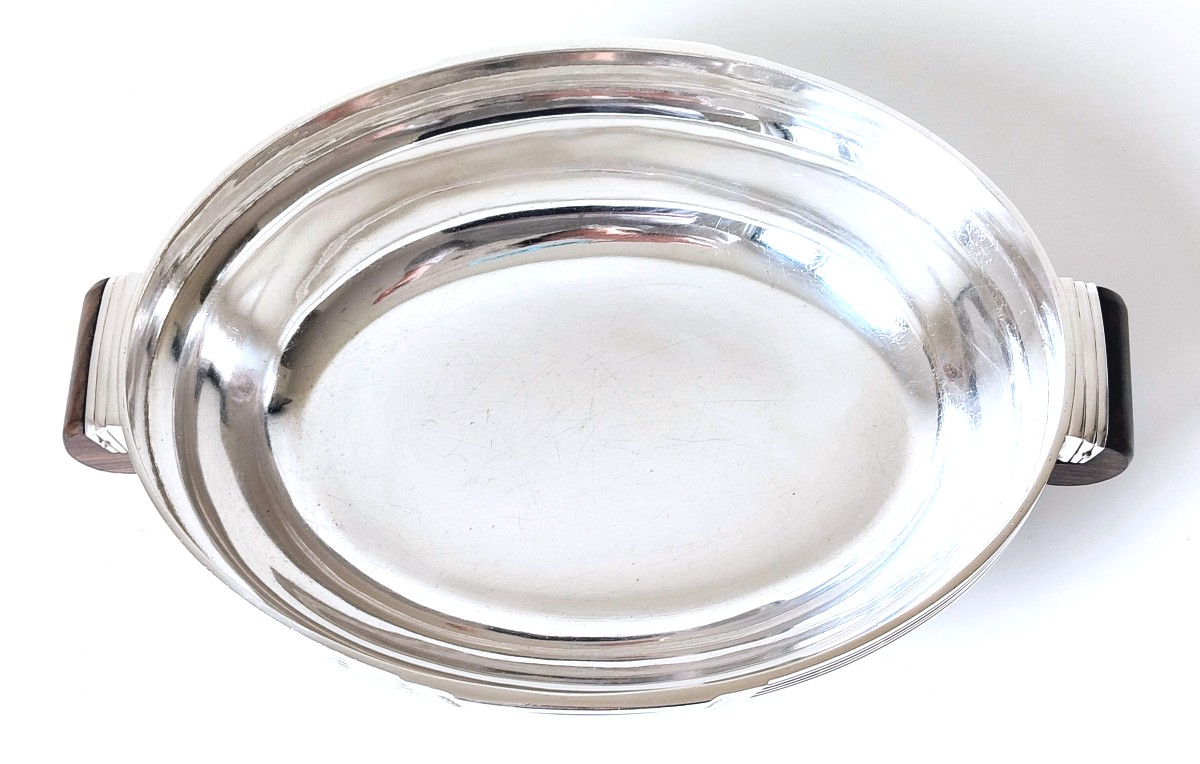 Art Deco Solid Silver Vegetable Dish With Ebony Handles By Louis Coignet -photo-3