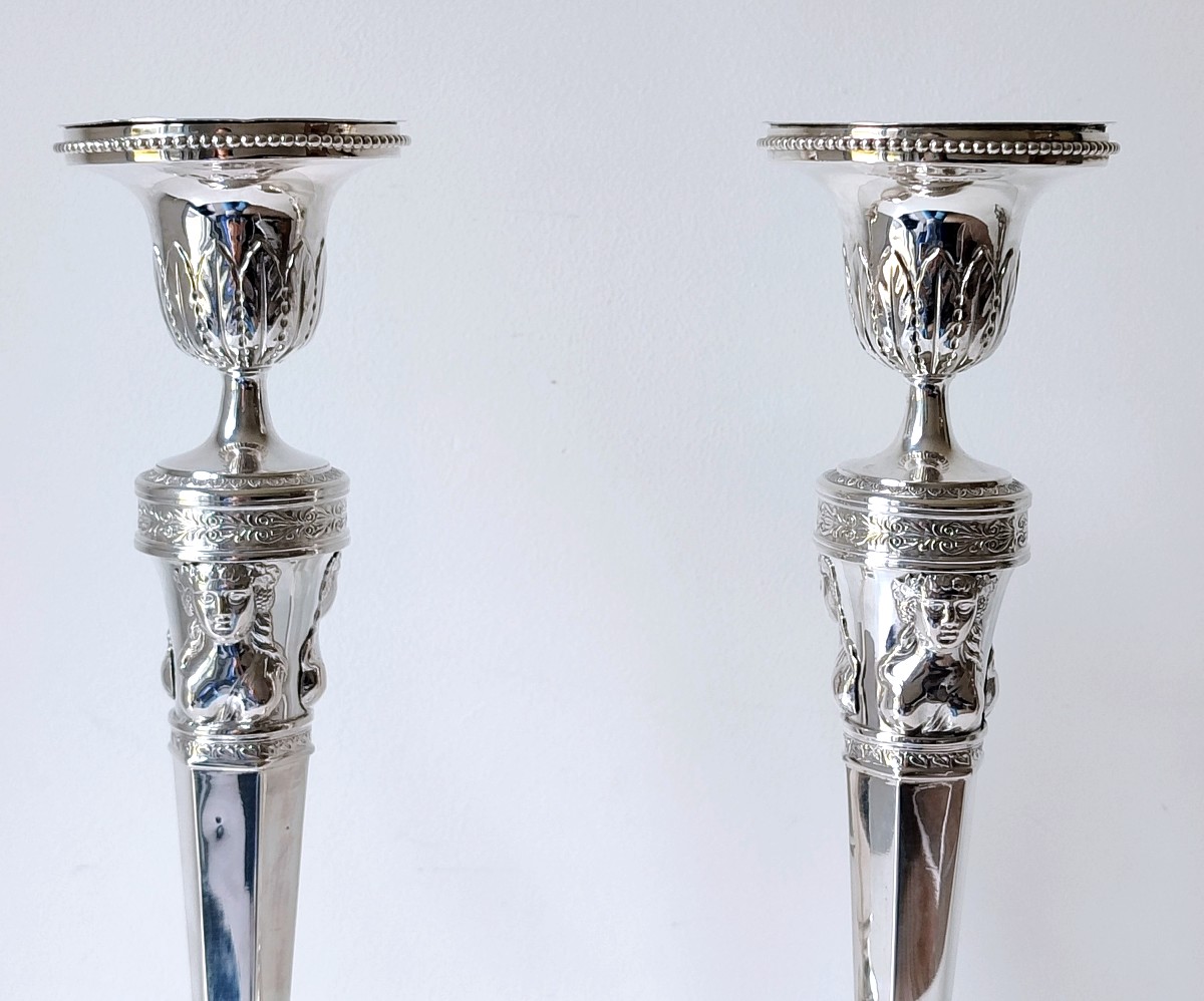 Une paire de bougeoirs empire en argent massif Liège -photo-3