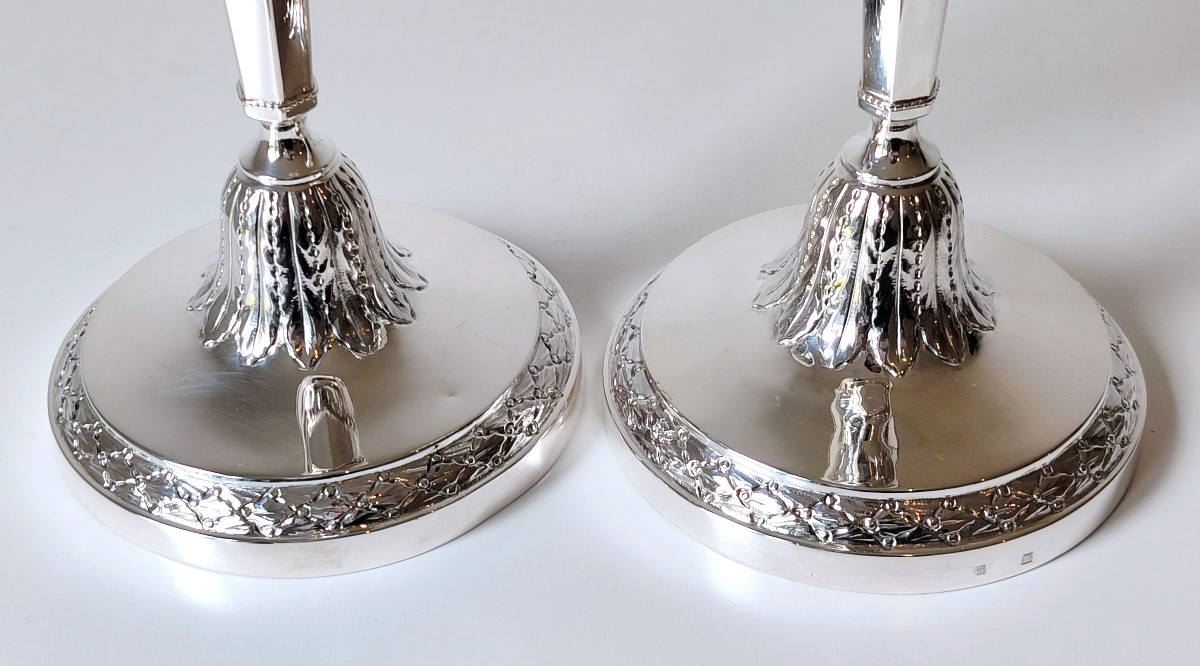 Une paire de bougeoirs empire en argent massif Liège -photo-4