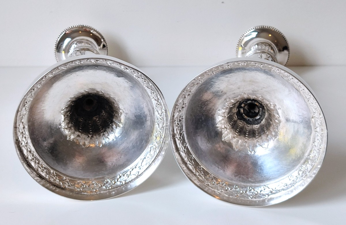 Une paire de bougeoirs empire en argent massif Liège -photo-5