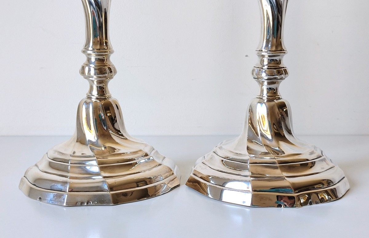 A Pair Of Solid Silver Twisted Candlesticks, Mons 1784-photo-1