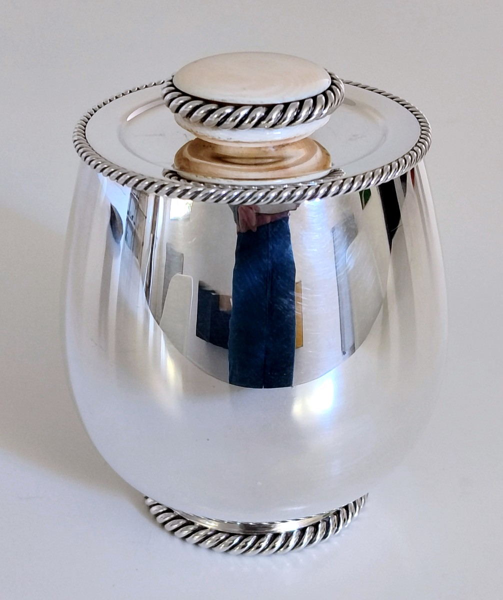 Solid Silver And Ivory Art Deco Lidded Jar-photo-2