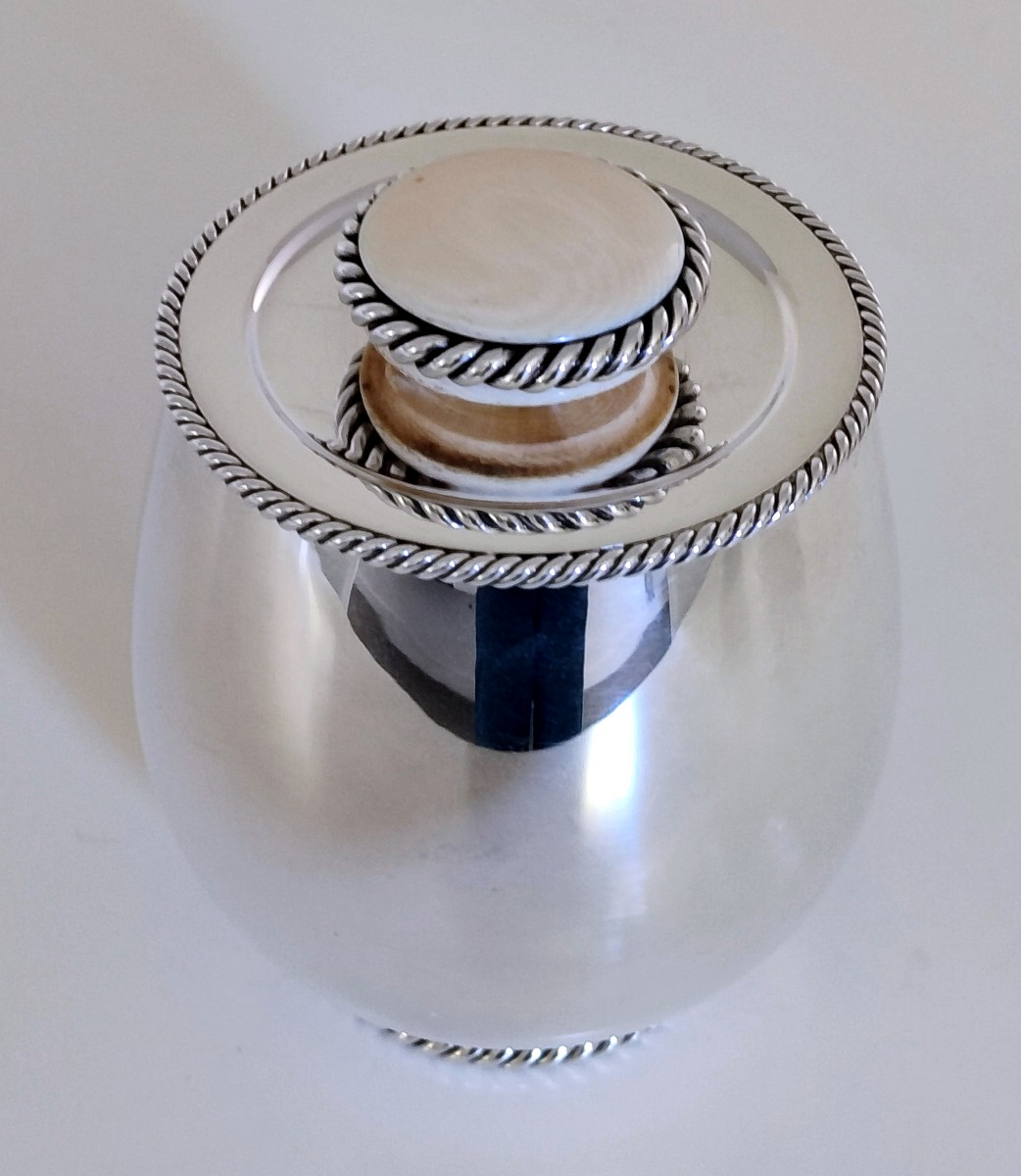 Solid Silver And Ivory Art Deco Lidded Jar-photo-3