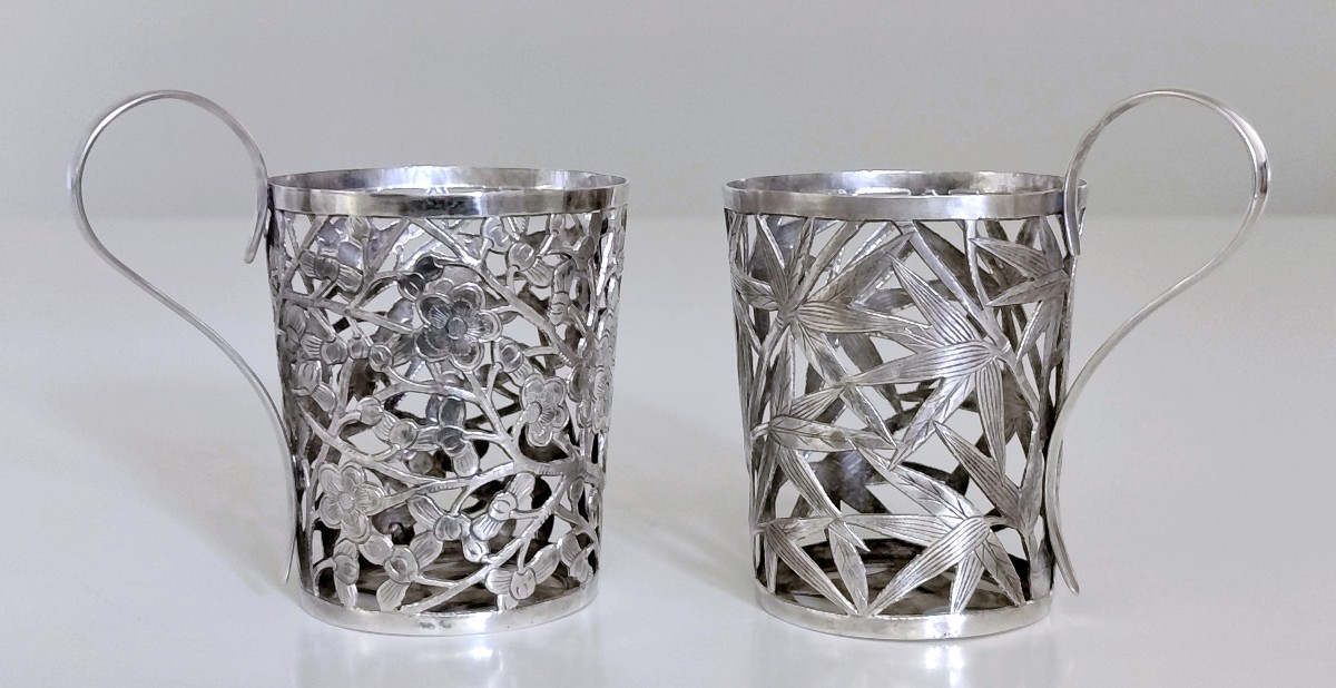 Deux supports de verre en argent massif chinois-photo-4