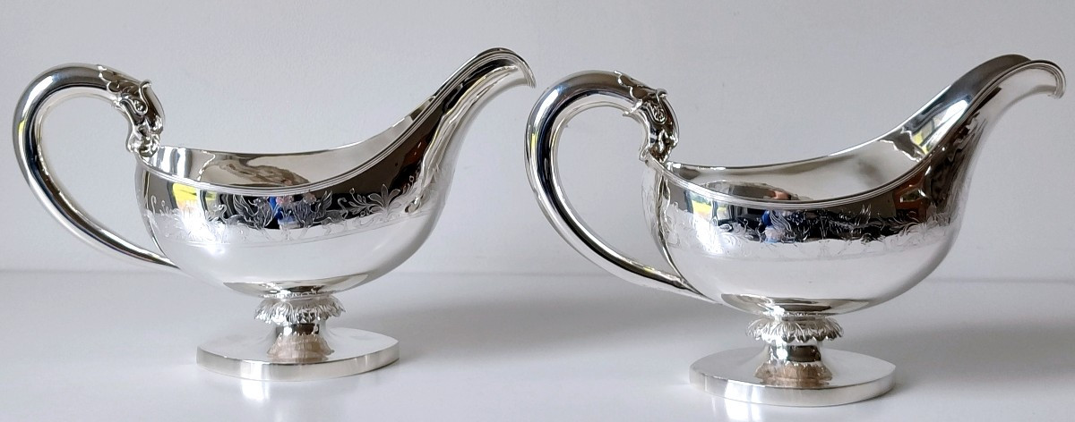 Une paire de saucières empire en argent massif -photo-2
