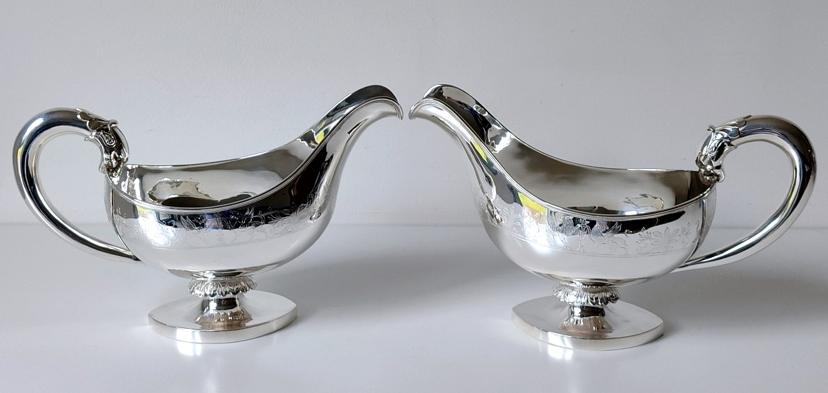 Une paire de saucières empire en argent massif -photo-3