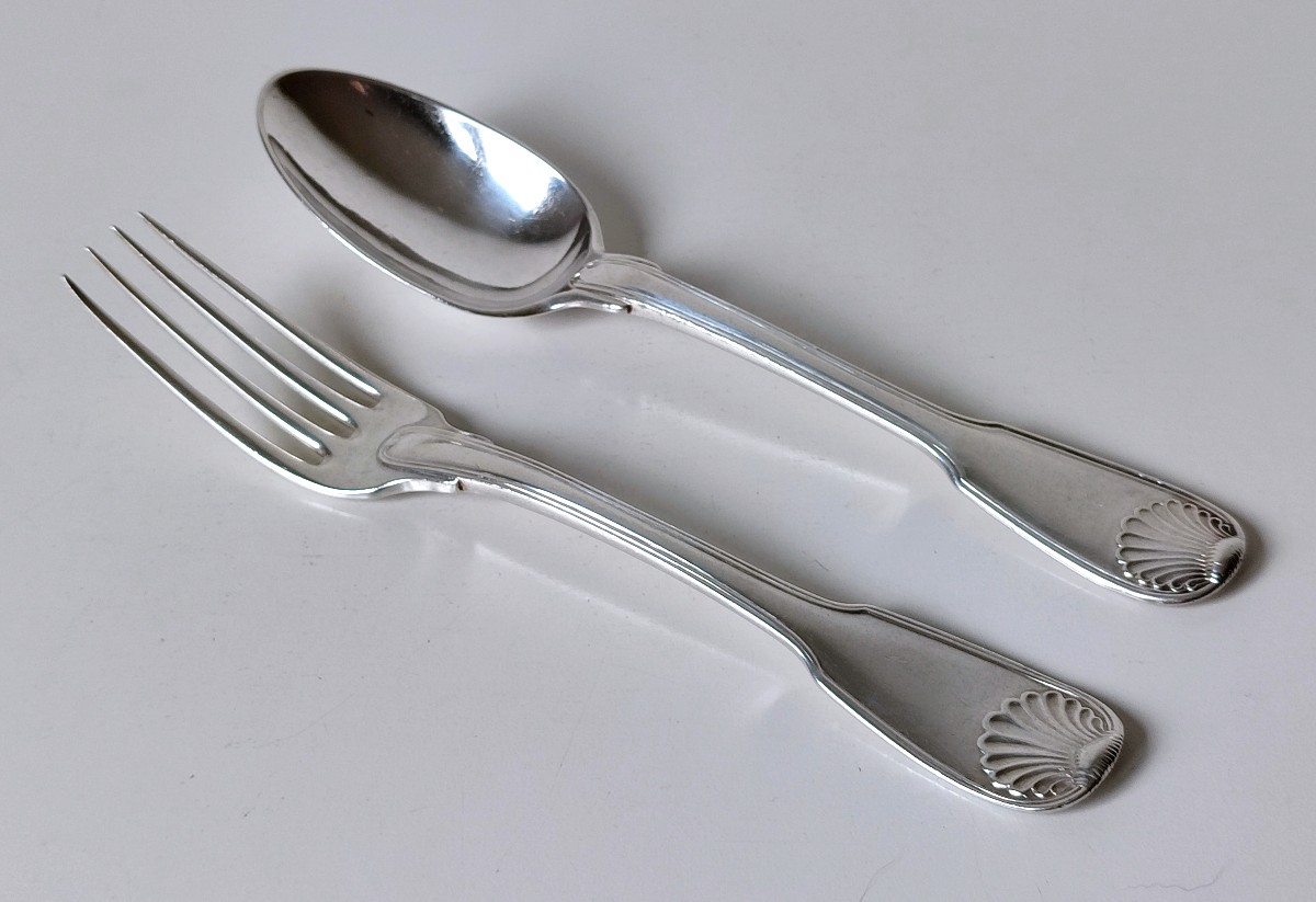 Eighteen Solid Silver Table Forks And Eighteen Spoons With Coats Of Arms, 18th Century -photo-4