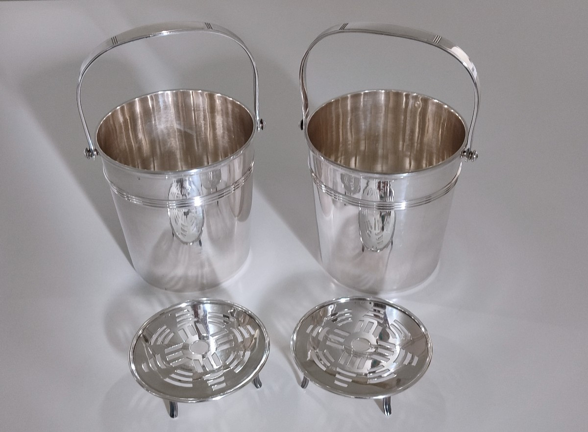 A Pair Of Solid Silver Art Deco Ice Buckets -photo-2