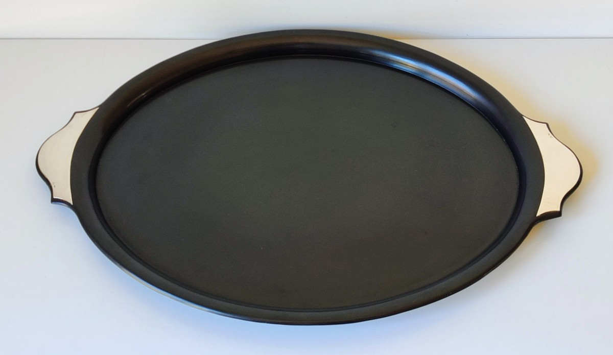 Plateau à servir art deco en composite et argent massif -photo-3