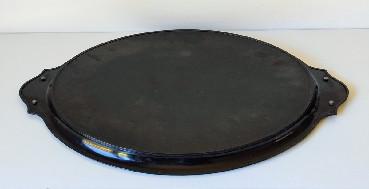 Plateau à servir art deco en composite et argent massif -photo-1