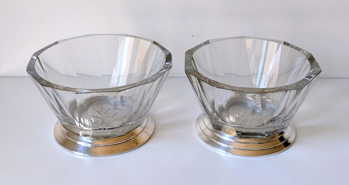 Deux coupes art deco  en cristal et argent massif -photo-2