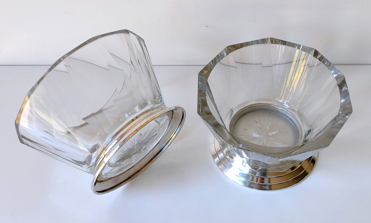 Deux coupes art deco  en cristal et argent massif -photo-3
