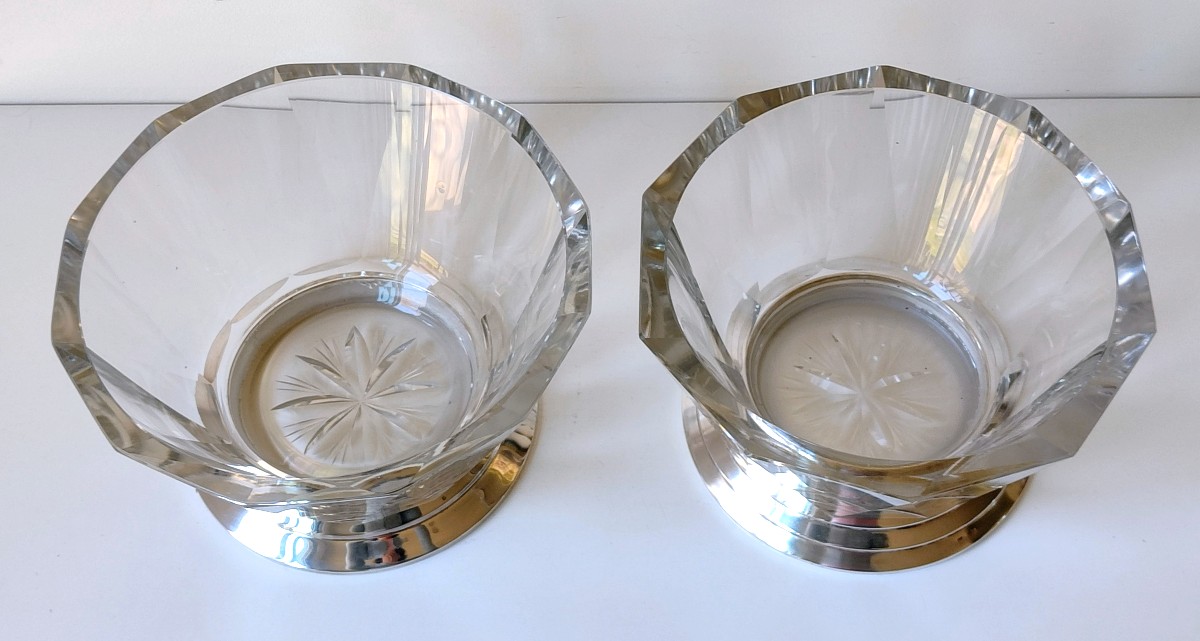 Deux coupes art deco  en cristal et argent massif -photo-4