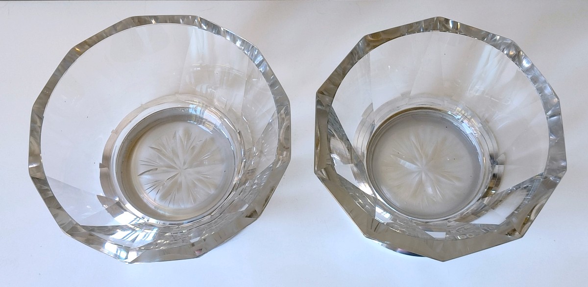 Deux coupes art deco  en cristal et argent massif -photo-1